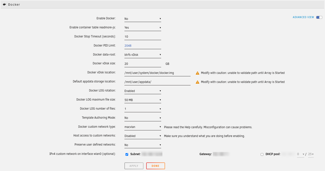Paramètres - Docker